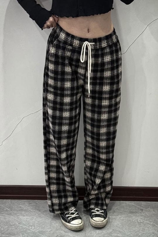 Siyah Ekoseli Beli Lastikli Y2K Unisex Eşofman