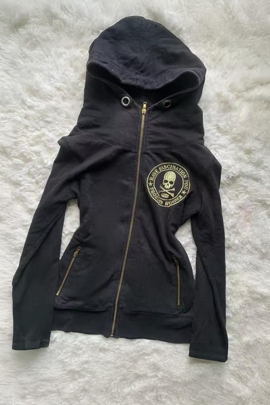 Siyah Fascination Skull Gotik Harajuku Y2K Kapüşonlu Crop Hırka