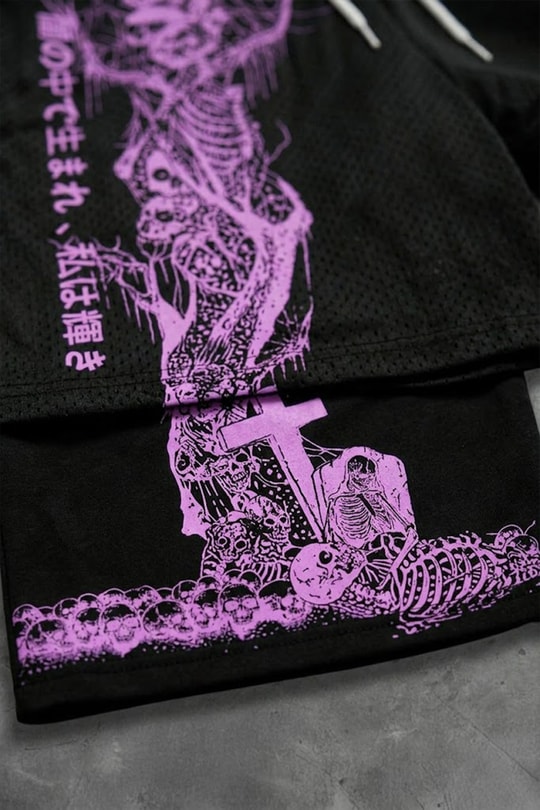 Siyah Gotik Pink Skeleton Cepli Şort