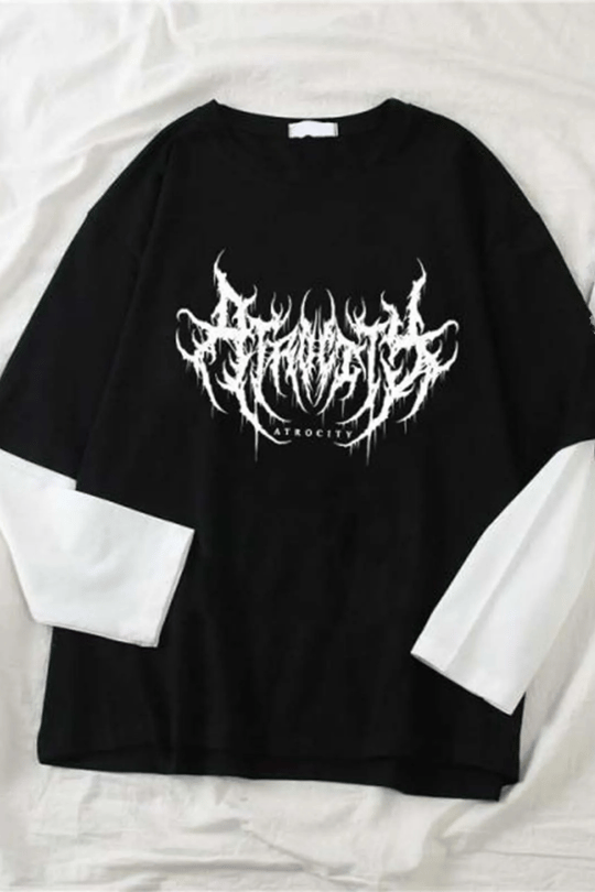 Siyah Harajuku Gotik Atrocity Beyaz Kollu Unisex Uzun Kollu T-Shirt