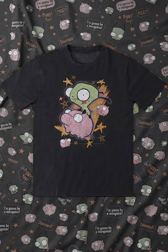 Siyah Invader Zim Gir & Piggy Y2K Unisex T-Shirt