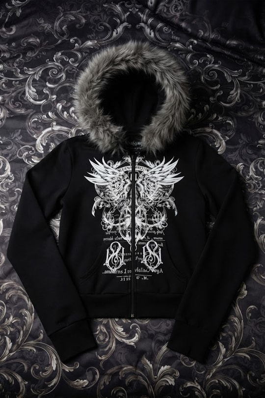 Siyah Kürklü Wings Motifli Gotik Y2K Crop Hırka