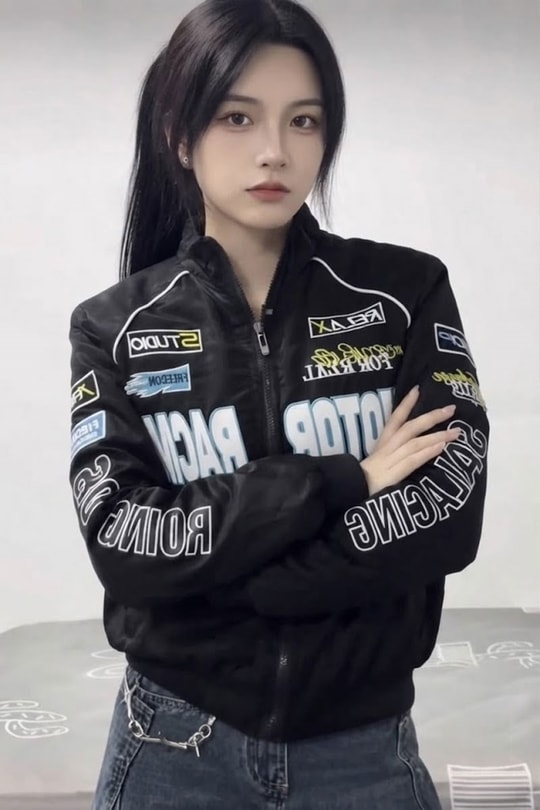 Siyah Motor Racer Retro Y2K Unisex Ceket