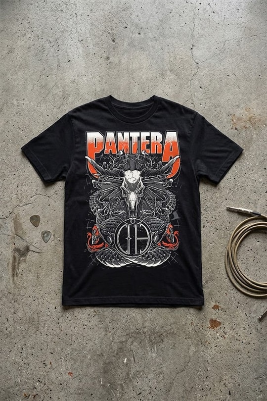 Siyah Pantera Skull & Snake Unisex Y2K T-Shirt