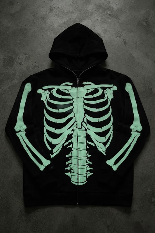 Siyah Skeleton Body Fosforlu Gotik Halloween Unisex Hırka