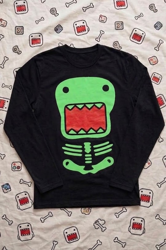 Siyah Skeleton Fosforlu Domo Kun Halloween Unisex Sweatshirt