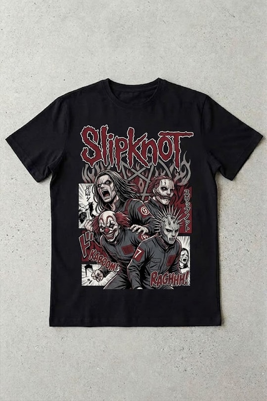 Siyah Slipknot Anime Manga Collection Y2K Unisex T-Shirt
