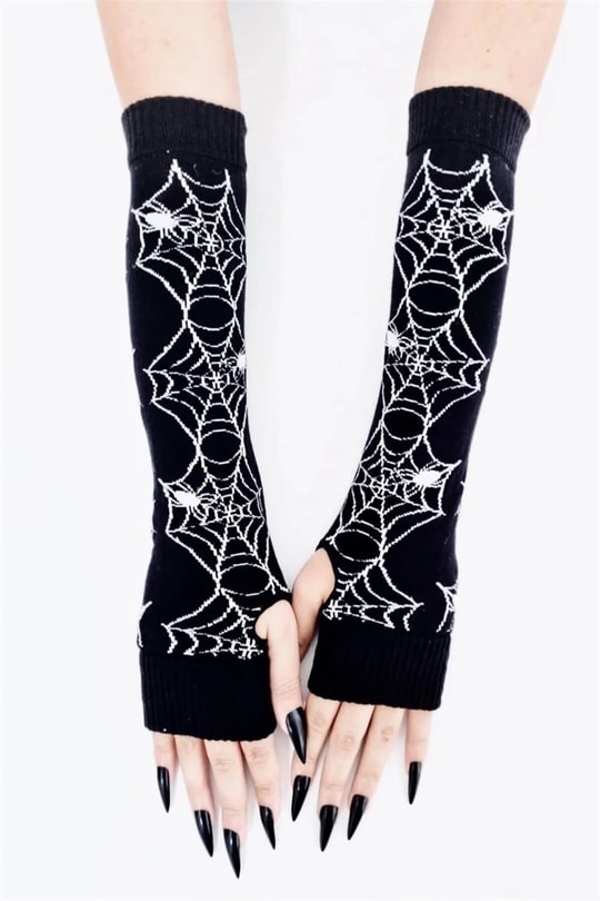 Siyah Spider Web Gotik Kesik Parmak Kolluk