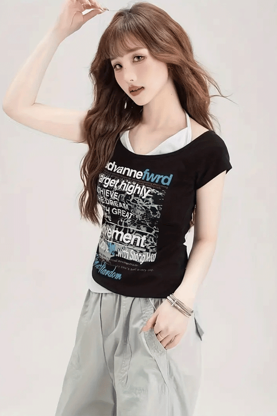 Siyah Target Highly Lovement Madonna Yaka Ek Askılı Kısa Kollu Full Body Crop