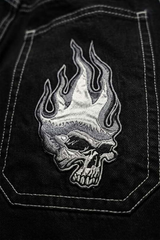 Siyah Ter Dikiş Flaming Skull Harajuku Y2K Unisex Baggy Pantolon