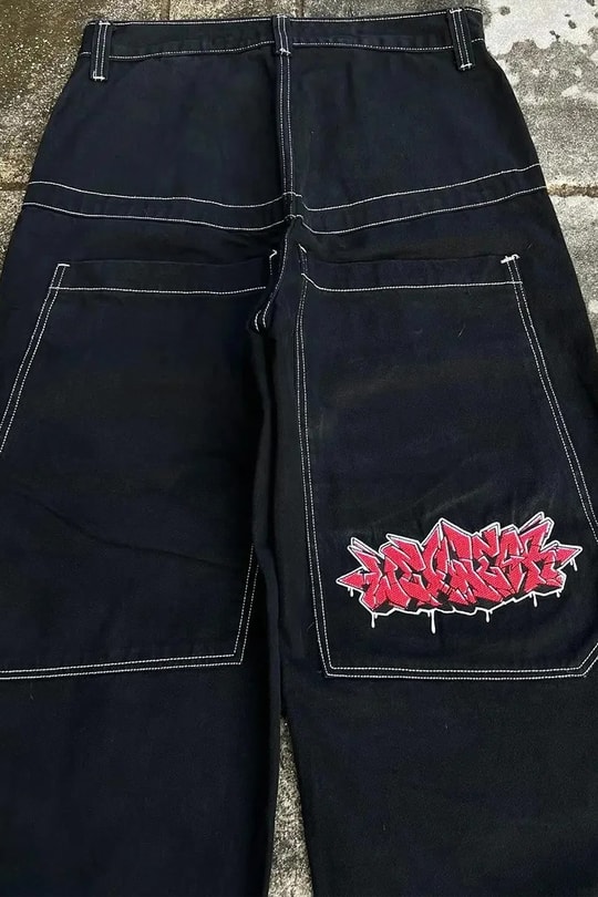 Siyah Ters Dikiş Skater Streetwear Y2K Unisex Baggy Pantolon