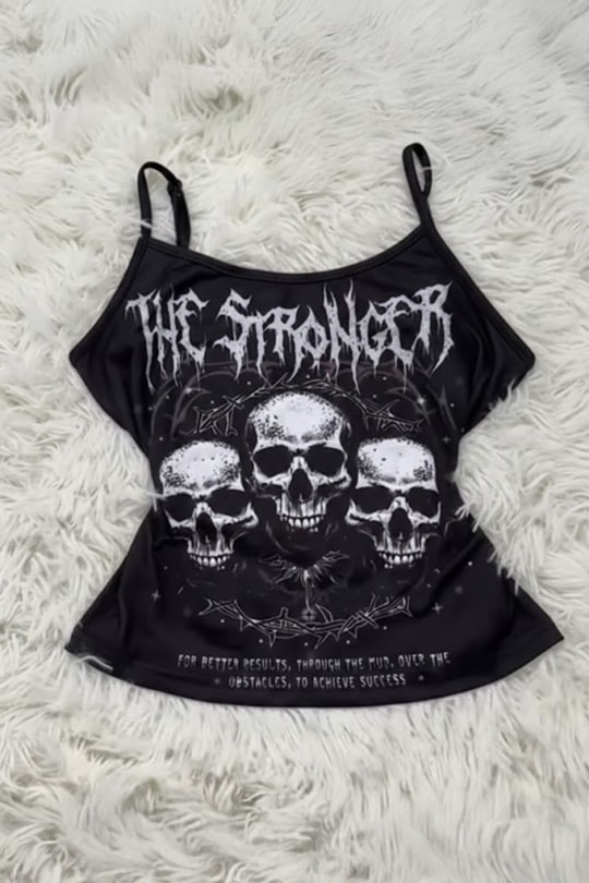 Siyah The Stronger Gotik Y2K Askılı Crop