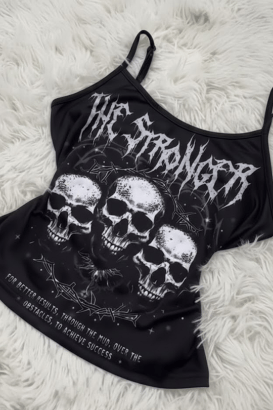 Siyah The Stronger Gotik Y2K Askılı Crop