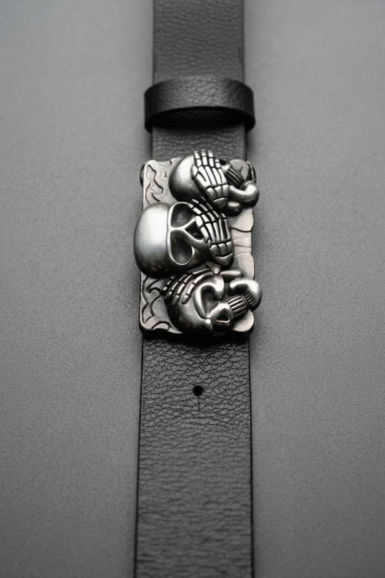 Siyah The Three Wise Skulls Belt Deri Kemer