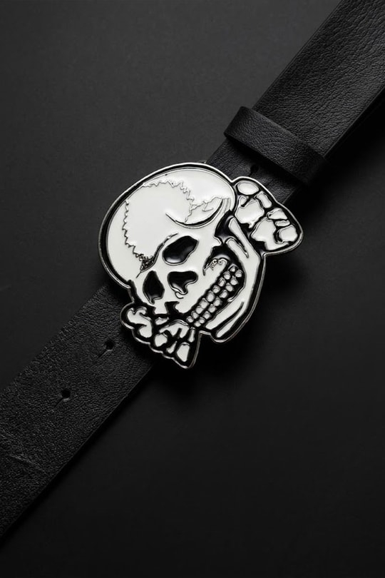 Siyah White Enamel SKull Deri Kemer