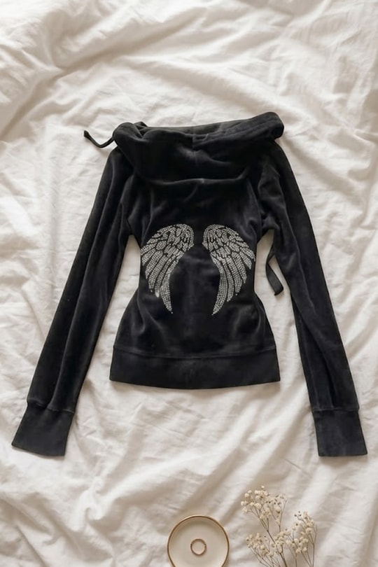 Siyah Wings Gotik Y2K Crop Hırka