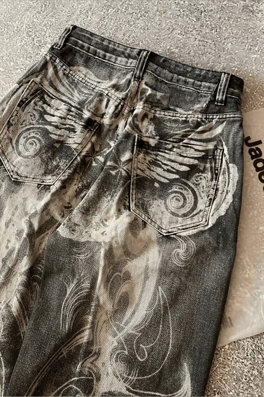 Siyah Yıkamalı Shadow Spine Yırtık Detaylı Gotik Y2K Unisex Baggy Pantolon