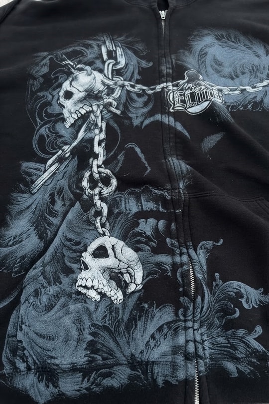 Yeni Siyah Gallows Skulls Y2K MMA Cyber Grunge Kapüşonlu Unisex Hırka