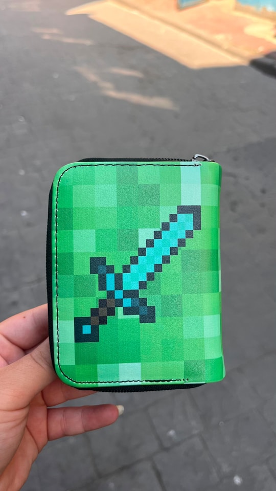 Yeşil Minecraft Creeper Elmas Kılıç Unisex Cüzdan