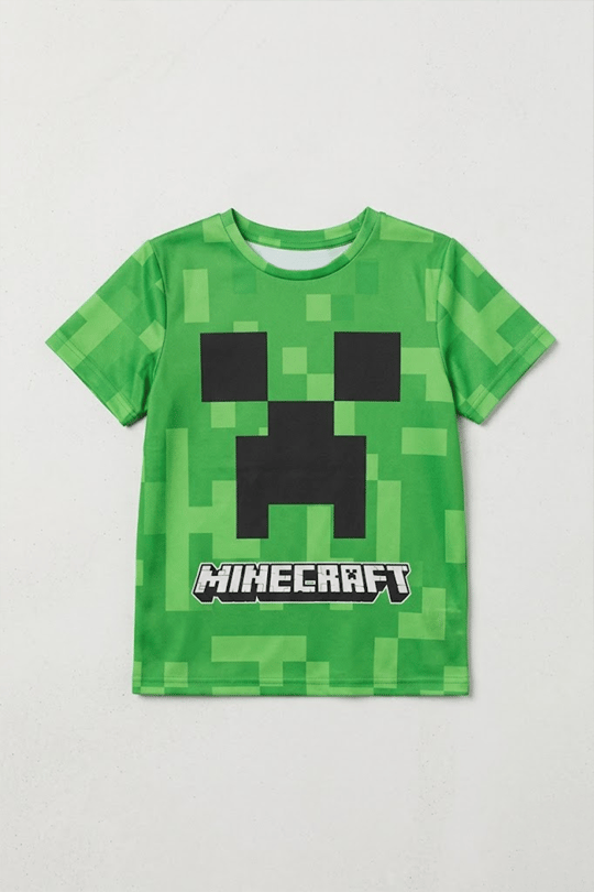 Yeşil Minecraft Creeper Unisex Çocuk T-Shirt
