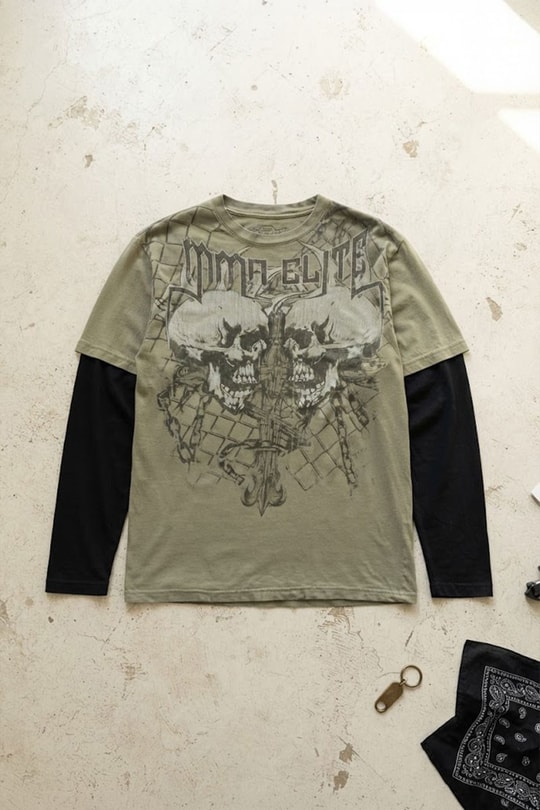 Yeşil MMA ClITE Skull Gotik Siyah Kollu Unisex Sweatshirt