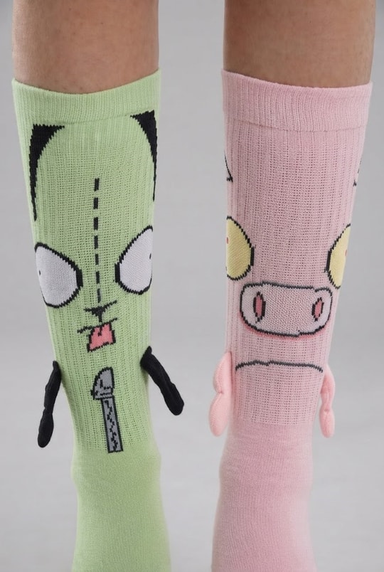 Yeşil Pembe Invader Zim Gir & Piggy Unisex Çorap