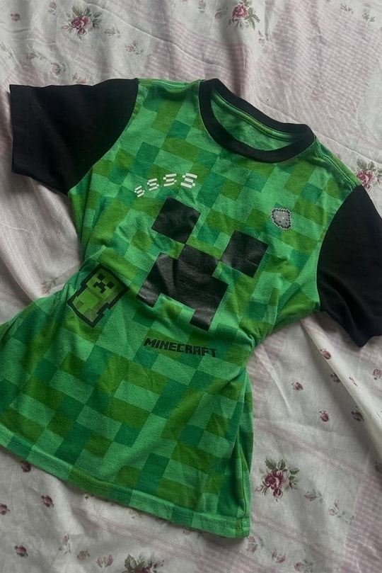 Yeşil Raglan Minecraft Creeper Unisex T-shirt