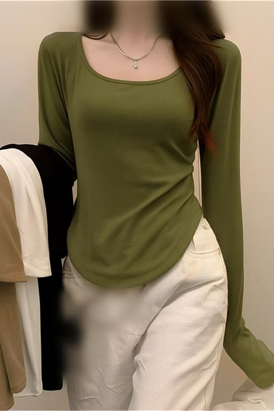 Yeşil Yeni Basic Y2K Uzun Kollu Crop