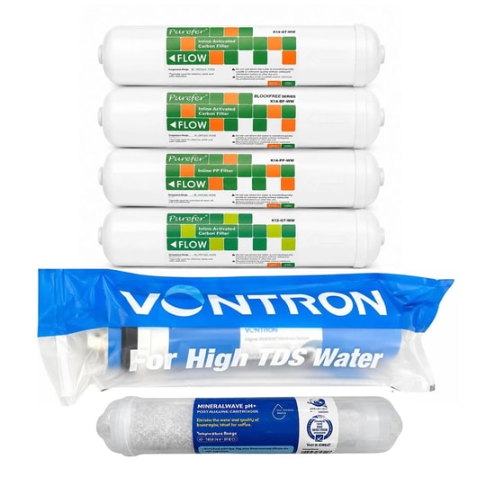 Purefer Su Arıtma Filtresi 6'li HT Vontron Membranlı Yüksek TDS Filtre Seti