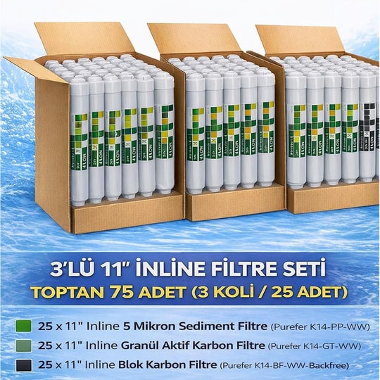 Purefer Su Arıtma Filtresi 25 Takım 1-2-3 Ön Filtre İnline
