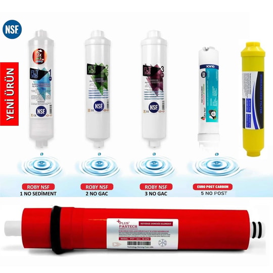 Su Arıtma Cihazı Filtresi NSF Onaylı 5'li Pantech Membranlı Set 90 GPD 6'lı