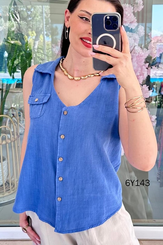 Polo Yaka Keten Yelek