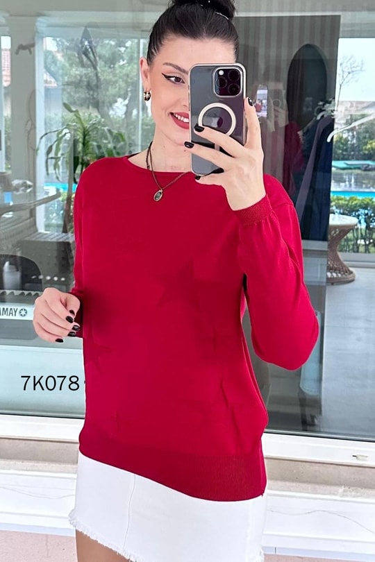 Yıldız Baskılı Merserize Triko Bluz