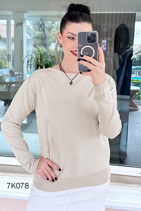 Yıldız Baskılı Merserize Triko Bluz