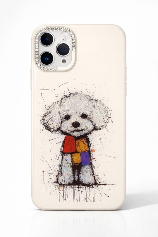 İphone 14 Pro Max Uyumlu Köpek Desenli Kılıf Ekru