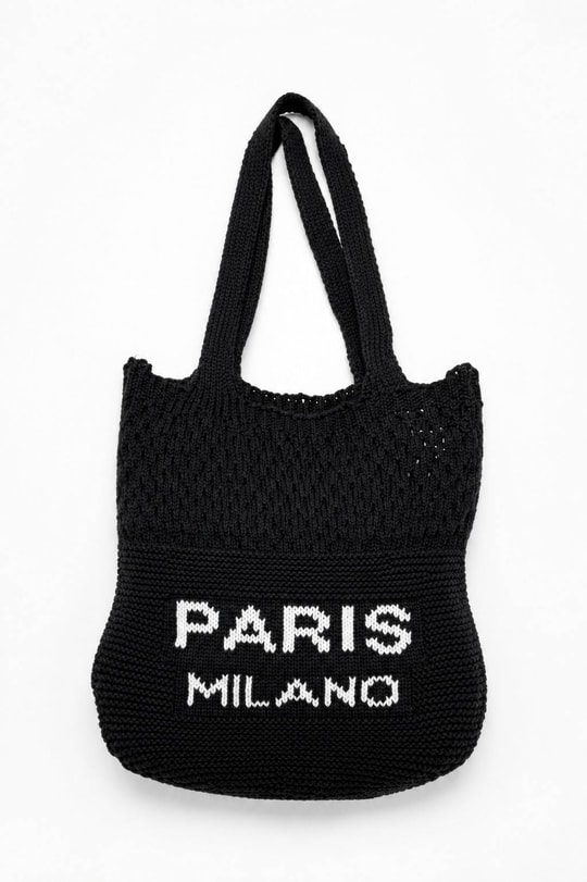Kadın Yazı Detaylı Şık Örgü Omuz Çantası Siyah