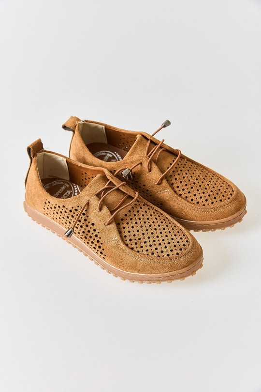 Kadın Casual Delikli Süet Ayakkabı Camel