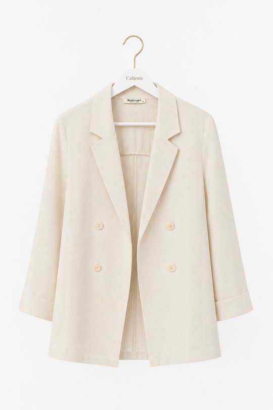 Kadın Kruvaze Yaka Oversize Blazer Ceket Taş