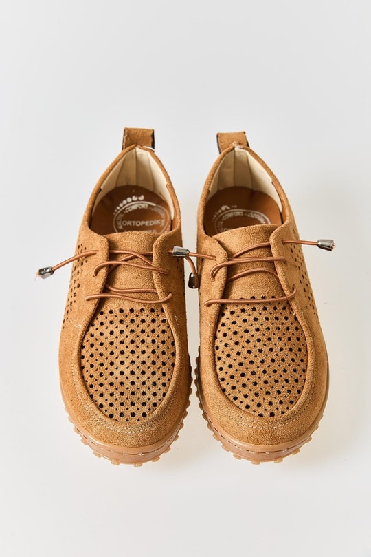 Kadın Casual Delikli Süet Ayakkabı Camel