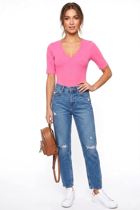 Kadın  V Yaka Alttan Çıtçıtlı Zıbın / Bluz Pembe