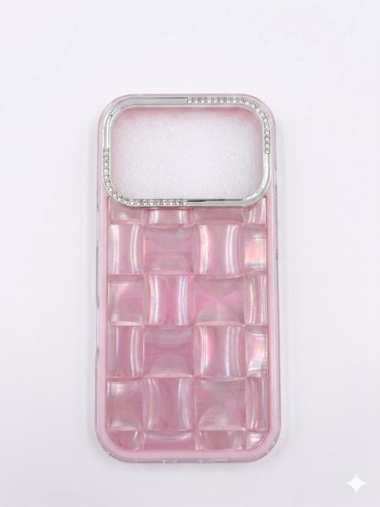 iPhone 17 Pro Max Uyumlu 3D Kare Desenli Parlak Kılıf Pembe