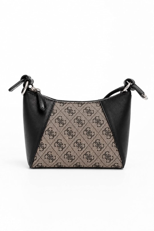 Kadın İnce Askılı Monogram Desenli Minimal Çanta Siyah2