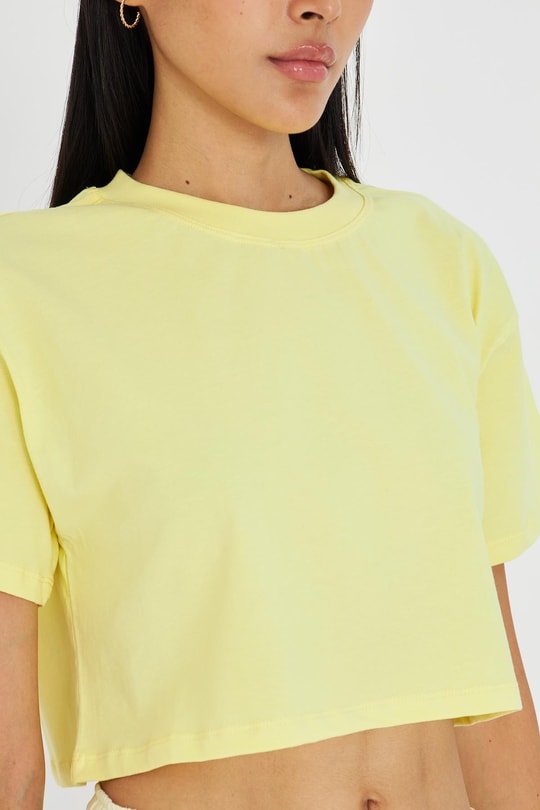 Bisiklet Yaka Crop Tişört