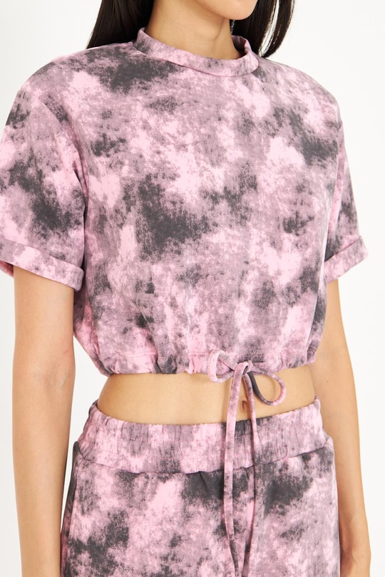 Desenli Bağlamalı Modal T-Shirt