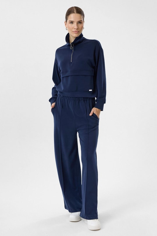 Yarım Fermuarlı Cepli Modal Sweatshirt