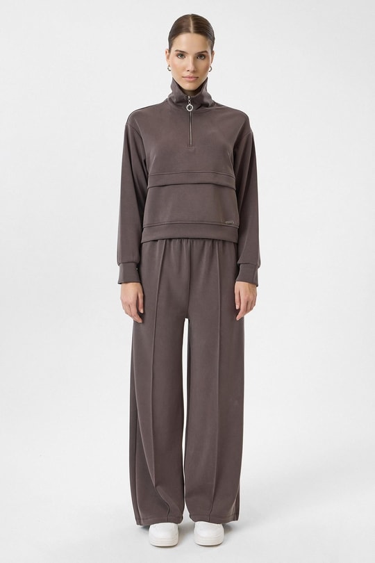 Yarım Fermuarlı Cepli Modal Sweatshirt