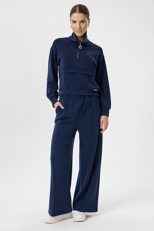Yarım Fermuarlı Cepli Modal Sweatshirt