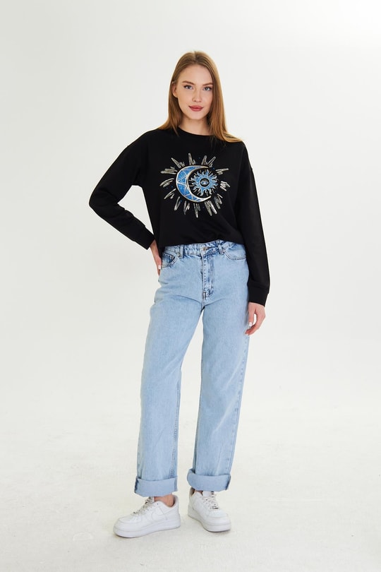 Astroloji Baskılı İki İplik Sweatshirt 