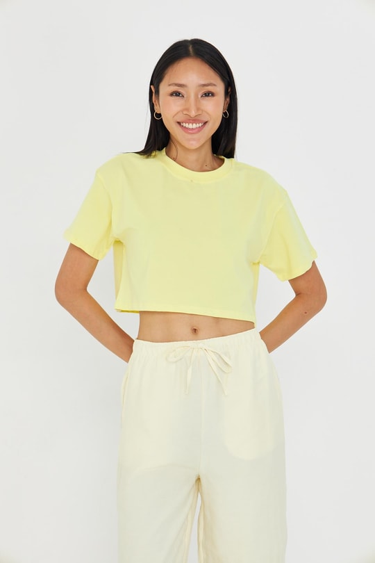 Bisiklet Yaka Crop Tişört