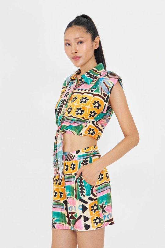 Lastikli Desenli Şort